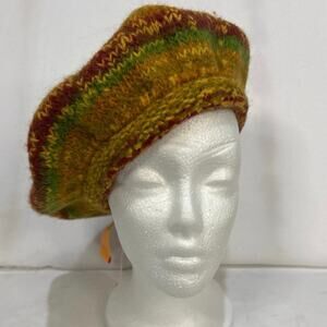 Hand Knitted Felted Wool Beret with Button Accent